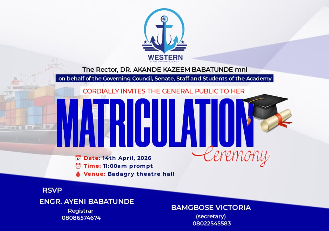 Western Coast Maritime Academy Announces 2026 Matriculation Ceremony